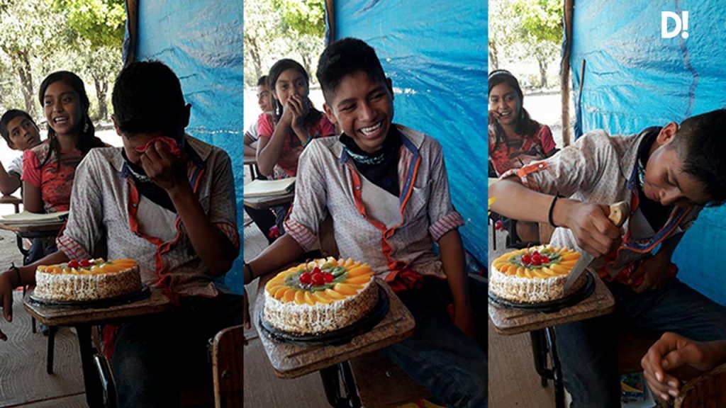 Joven lloro al recibir su primer pastel de cumple